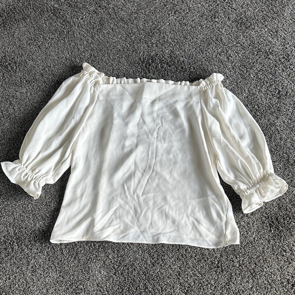 Trina Turk White Off-Shoulder Puff Sleeve Blouse